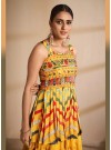 Yellow Floral Embroidered Georgette Indo-western Suit